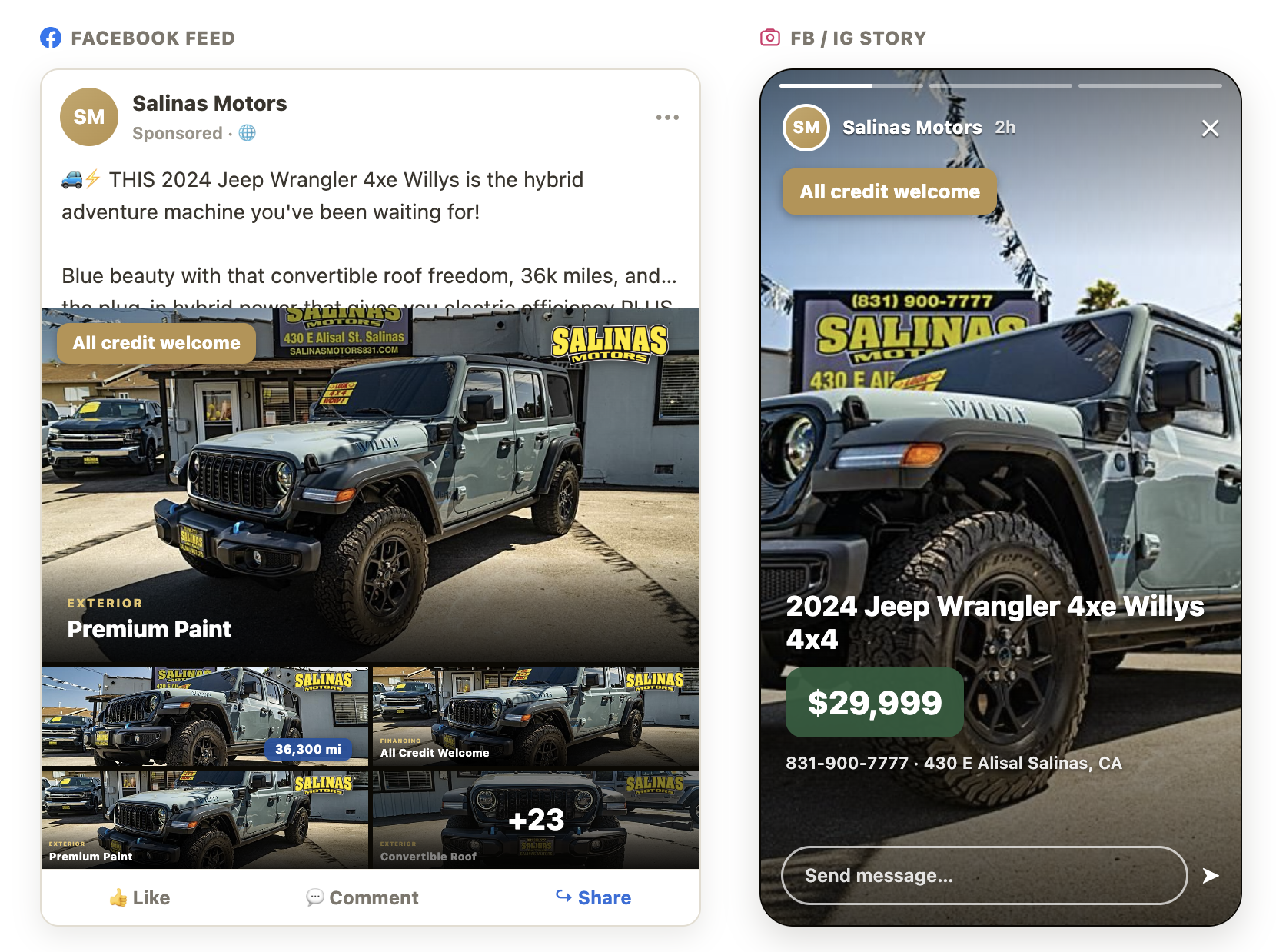 Create Posts — generated feed post and story